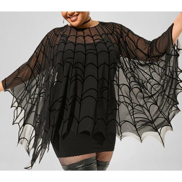 Torrid Plus Size 5/6 Halloween Spiderweb Cosplay Spider Costume Poncho Punk Goth - Picture 4 of 4